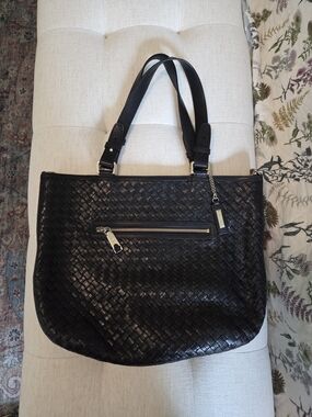 Cole Haan Black Woven Leather Tote Shoulder Bag